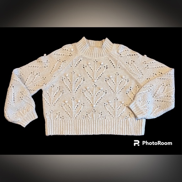Silverflint Sweaters - Silverflint wool mock neck cropped body pom pom knit sweater - Size Medium